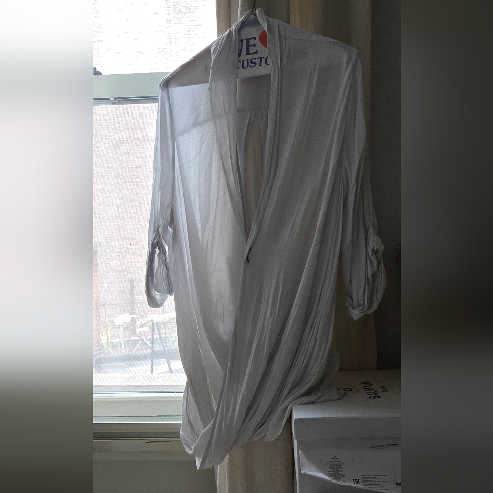 Helmut Lang Light Blue Translucent Draped Blouse Size Small